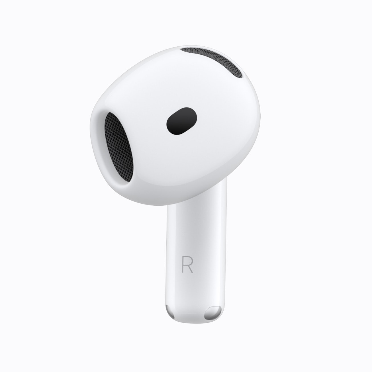 Nærbilde av høyttaleråpningene på en AirPods 5-øretelefon