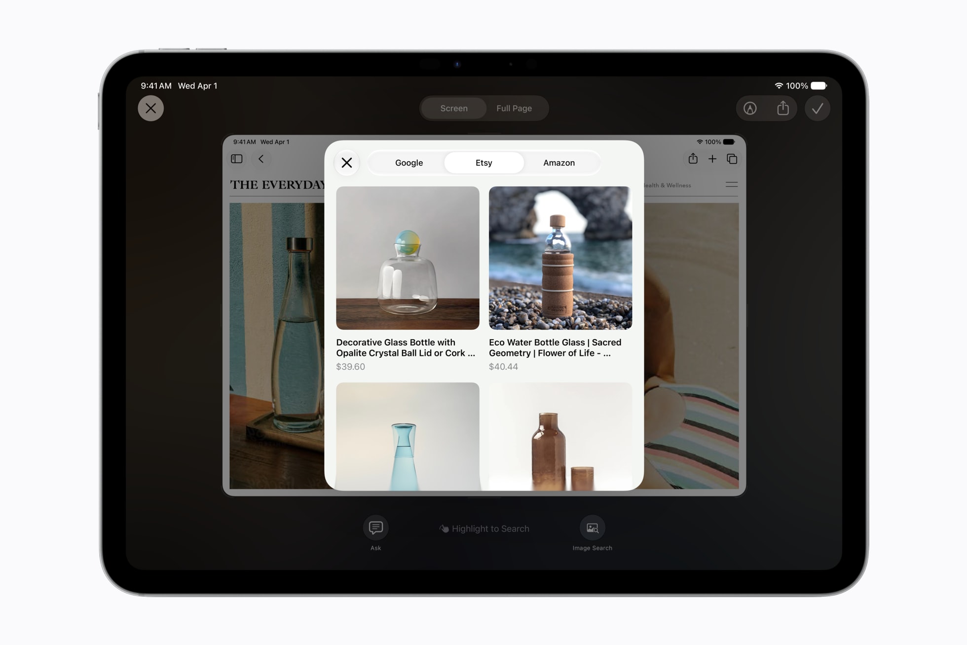 Visuell intelligens med Siri analyserer innhold på en iPad-skjerm.