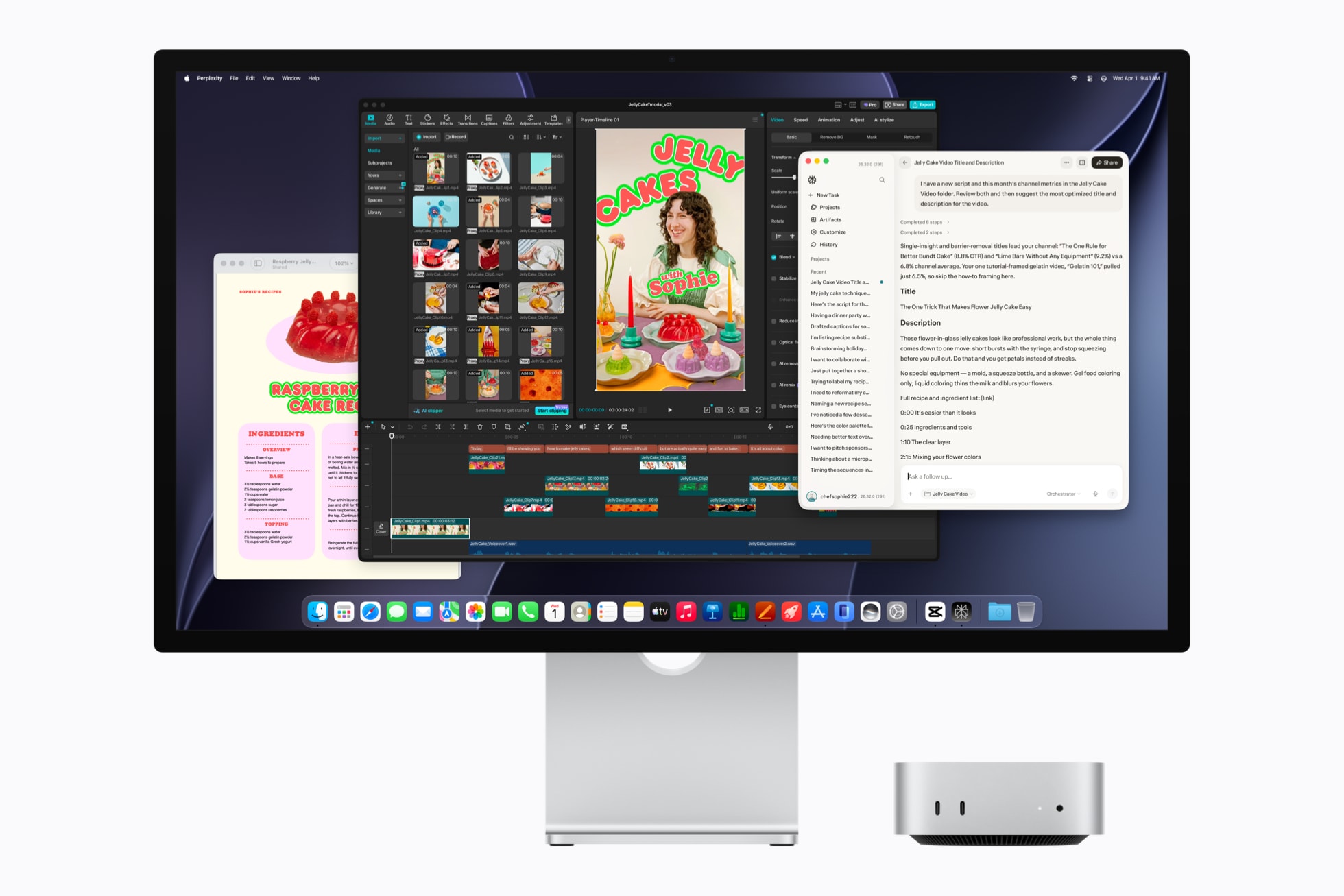 Mac mini med M6 ved en skjerm som viser Perplexity