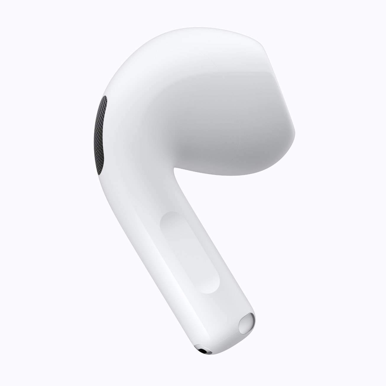 Nærbilde av AirPods 5 med berøringsfelt for volumsveiping på stilken