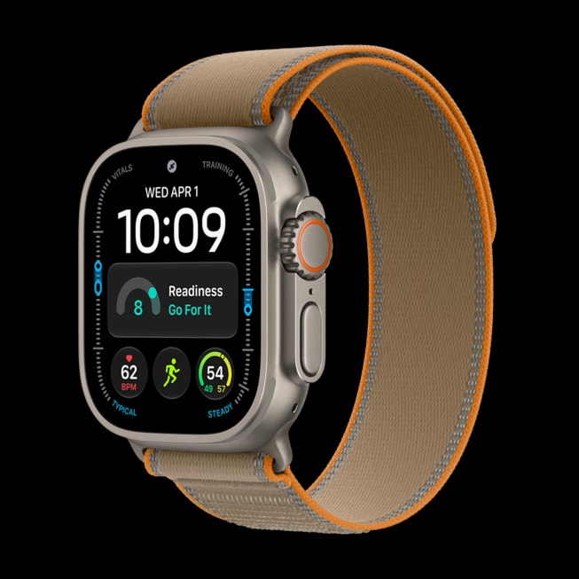Apple Watch Ultra 4 i naturlig titan med Trail Loop i sand